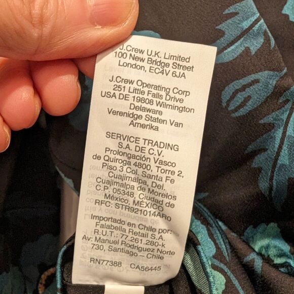 J. Crew Satin back crepe peplum button-front black green floral blouse shirt 2 - Picture 7 of 13